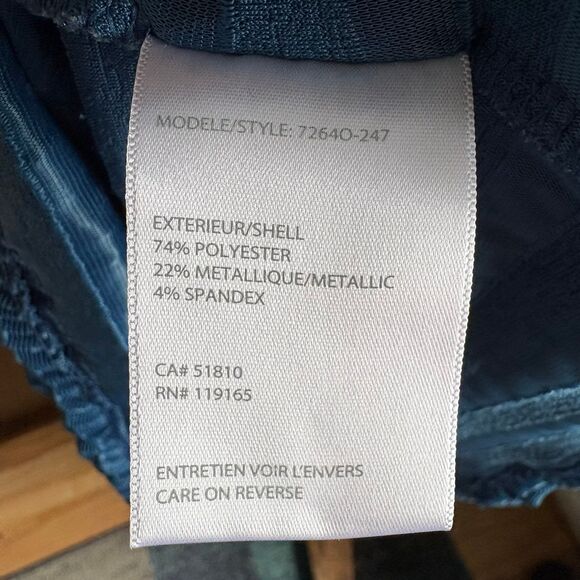 Women's TRIBAL Jewel Tone Blue Textured 3/4 Sleeve Pleated Stretch Top size L - Picture 7 of 7